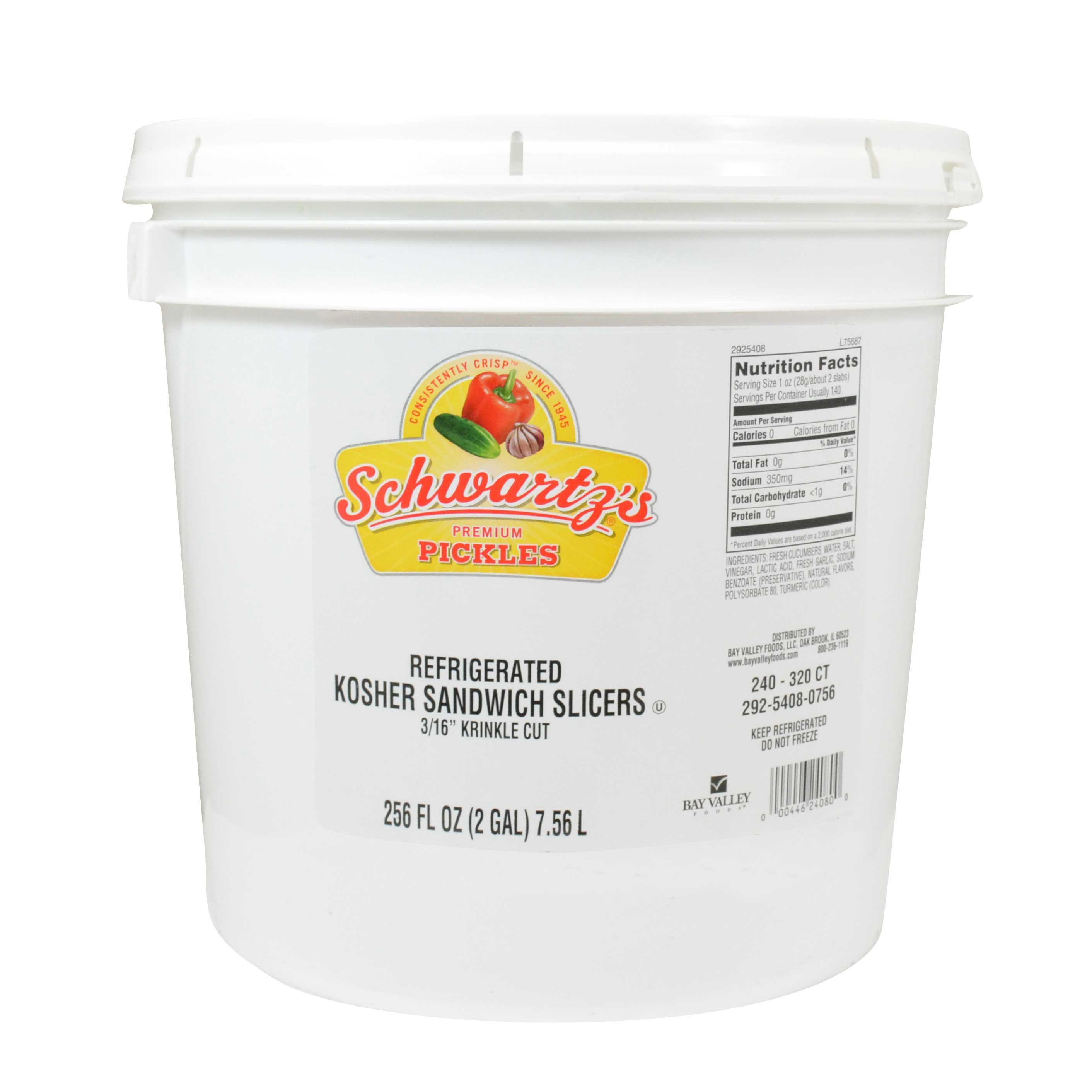 Bay Valley Foods 408 Kosher Sandwich Slice Pickle, 2 Gallon.