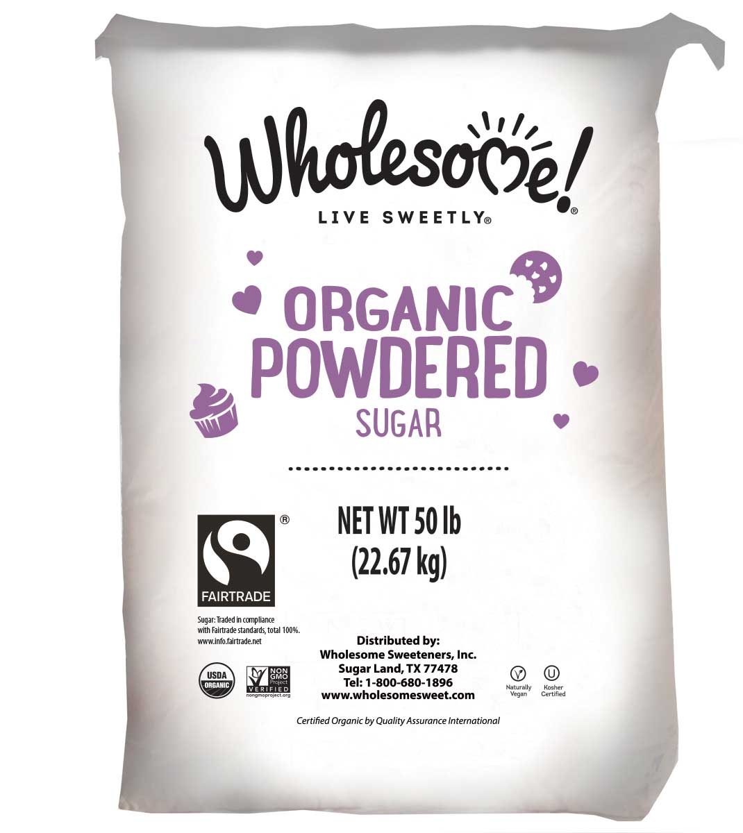 Wholesome Sweeteners Fair Trade Organic Powdered Sugar, 50 Pound.