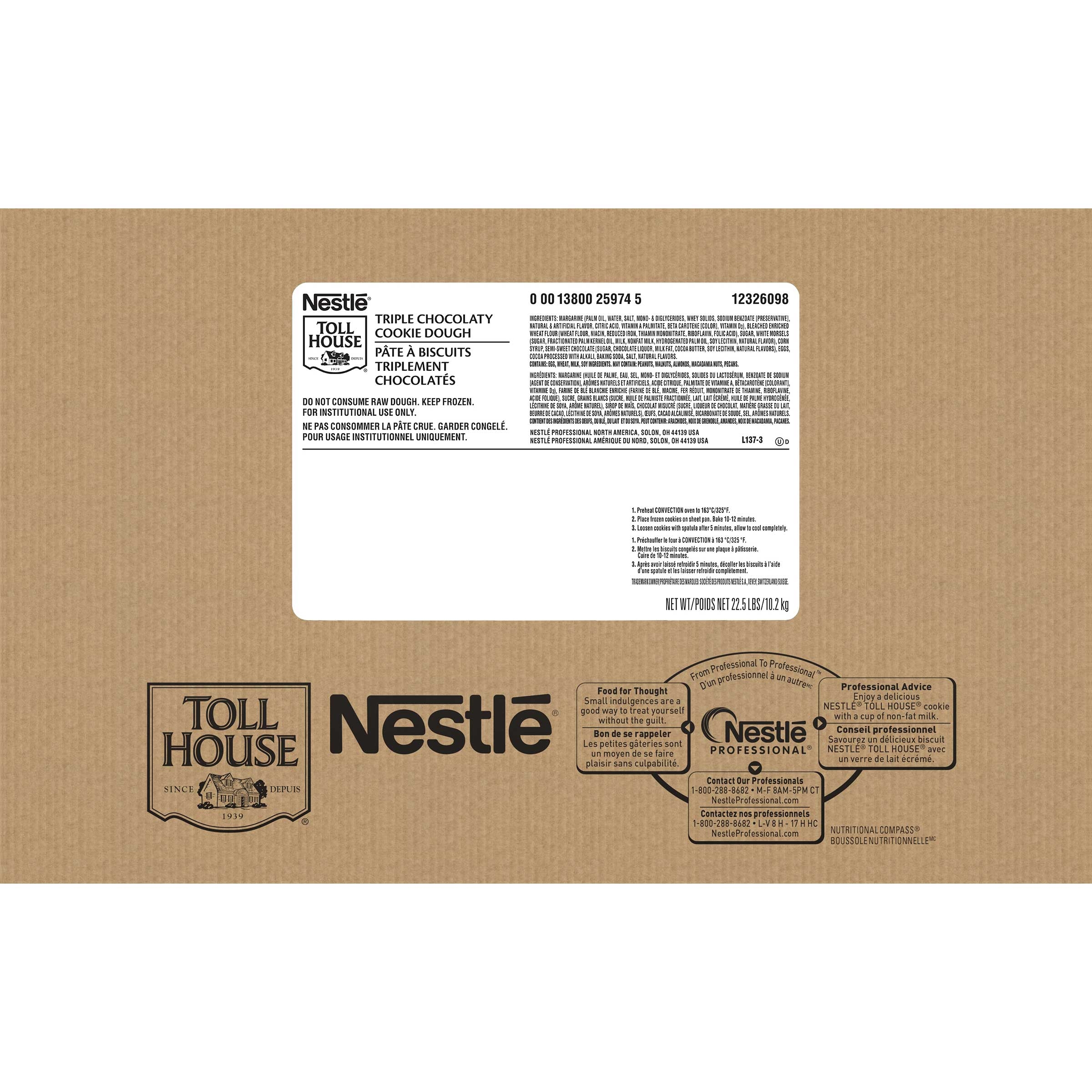 Nestle Toll House Triple Chocolate Cookie Dough, 1.5 Ounce -- 240 per case.