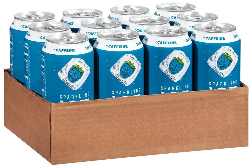 Sparkling Ice Caffeine Blue Raspberry Sparkling Water, 16 Fluid Ounce Can -- 12 per case.