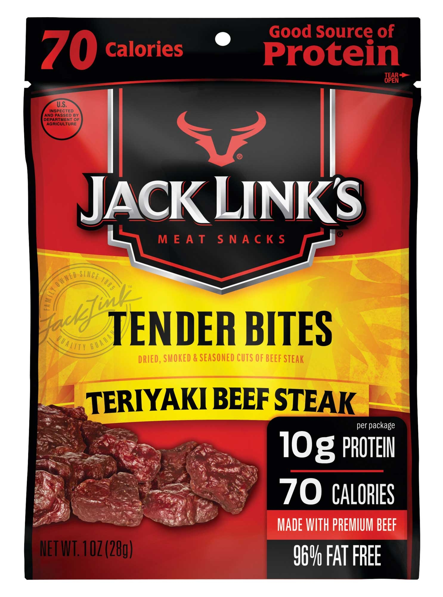 Jack Links Teriyaki Beef Steak Tender Bites, 1 Ounce -- 48 per case.