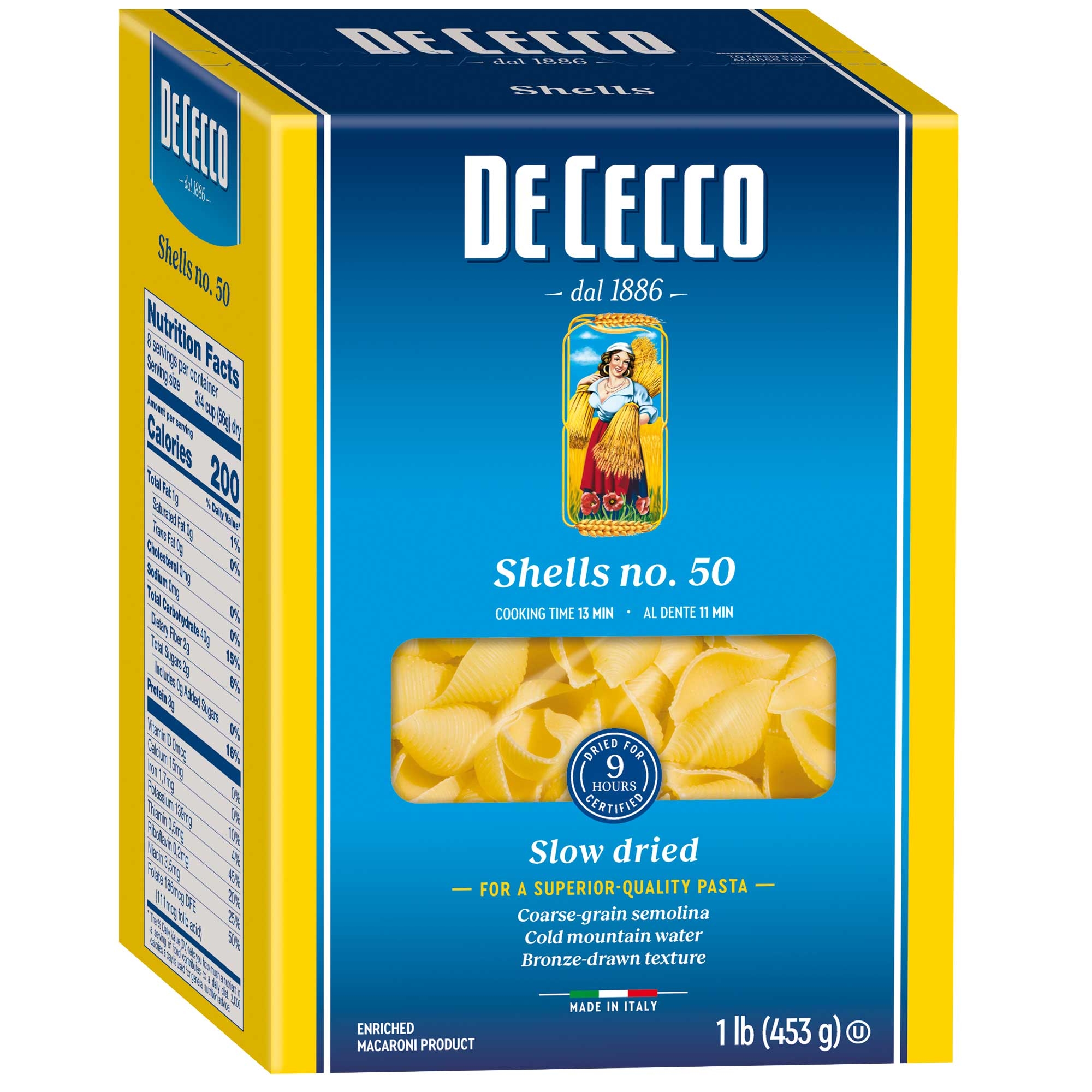 Dececco Enriched Macaroni Shells, 1 Pound -- 12 per case.