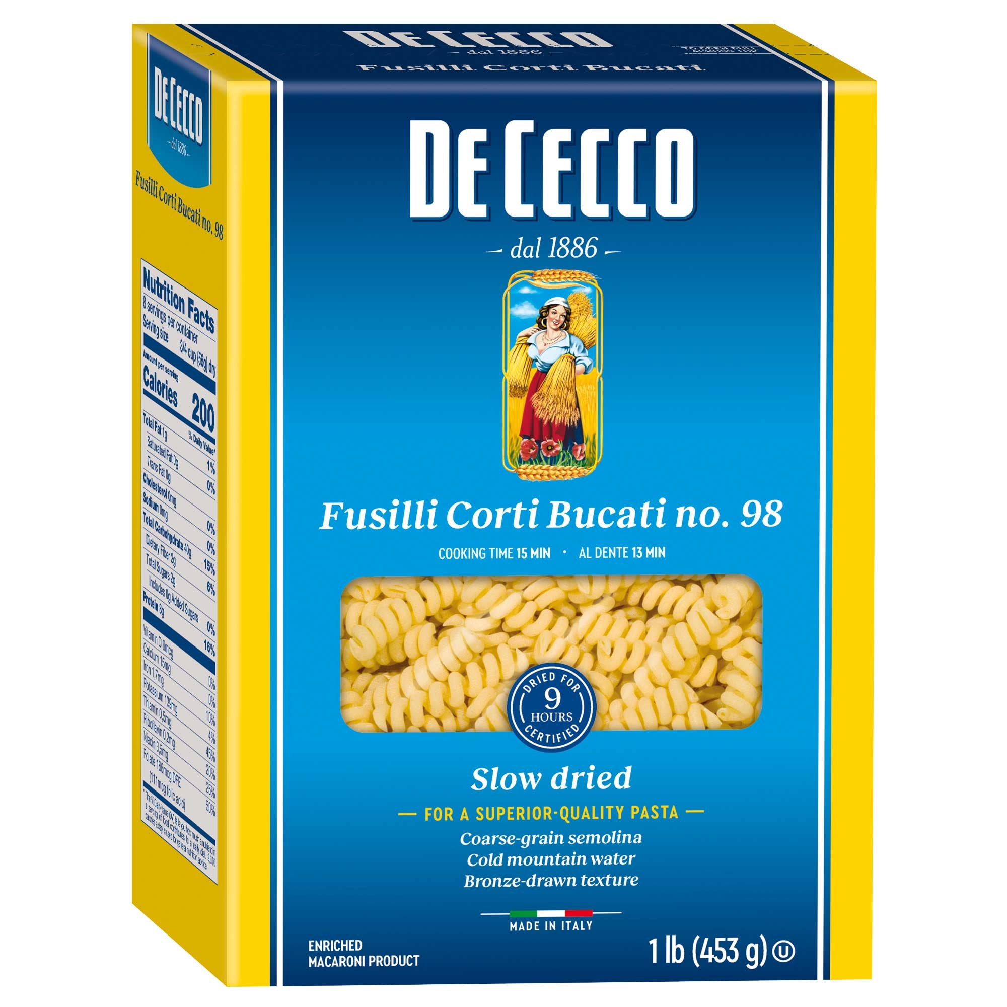 Dececco Enriched Macaroni Fusilli Corti Bucati, 1 Pound -- 12 per case.