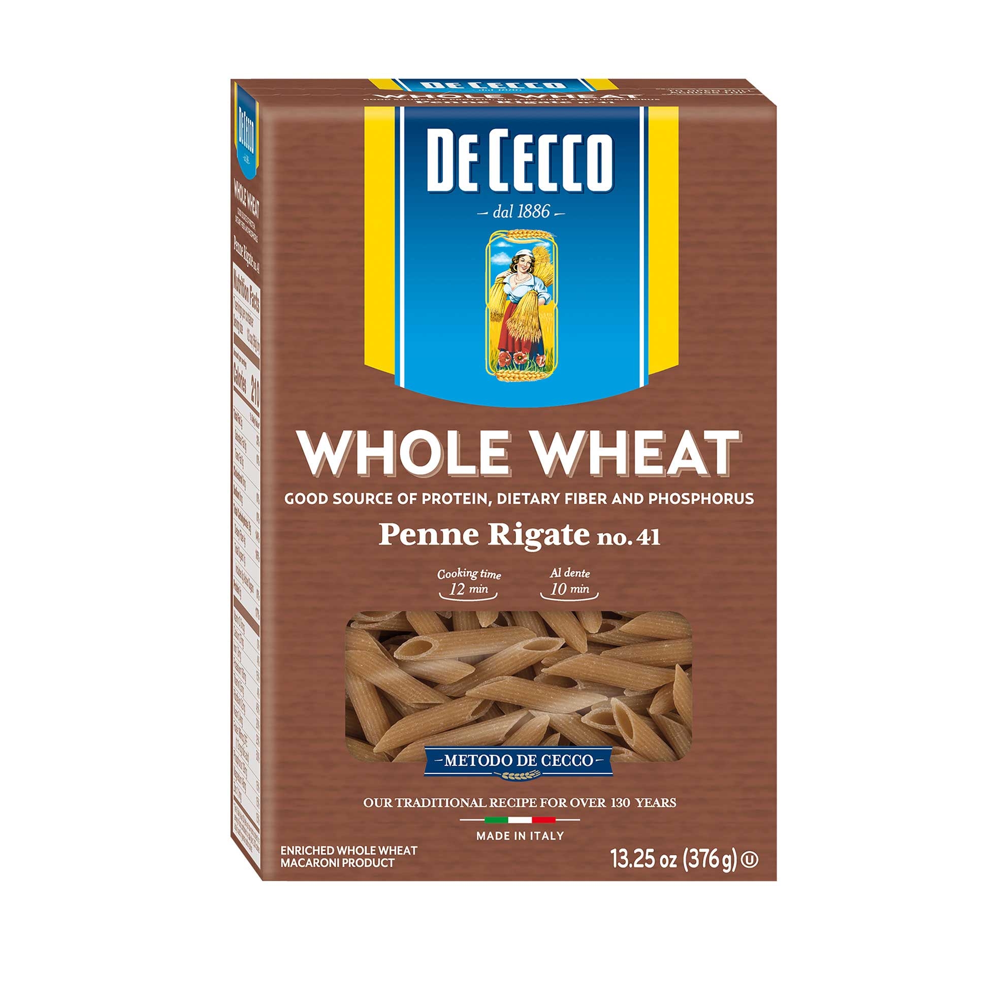 De Cecco No 41 100 Percent Whole Wheat Penne Rigate, 13.25 Ounces -- 12 per case