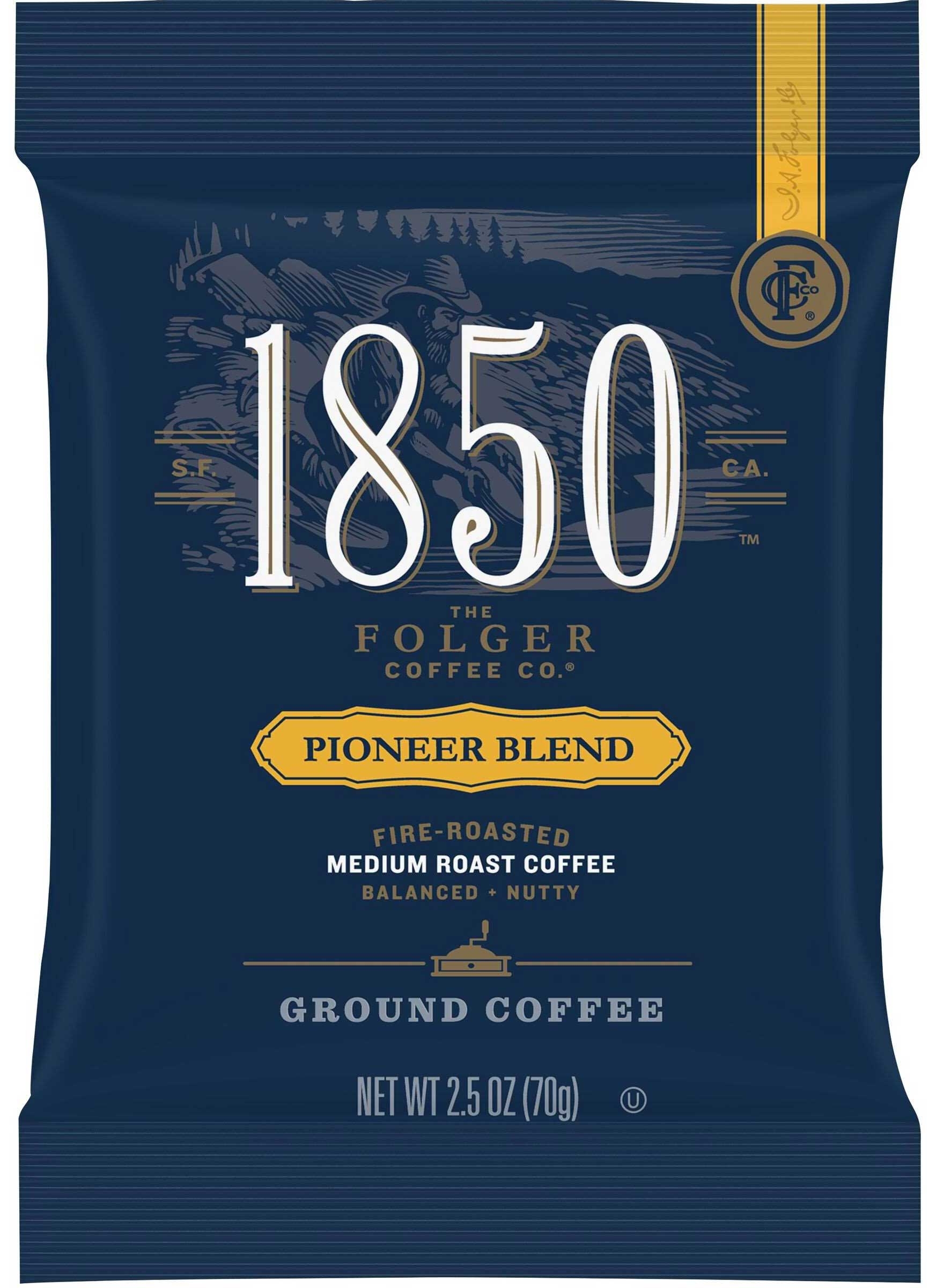 Folgers 1850 Pioneer Blend Medium Roast Ground Coffee, 2.5 Ounce -- 24 per case.
