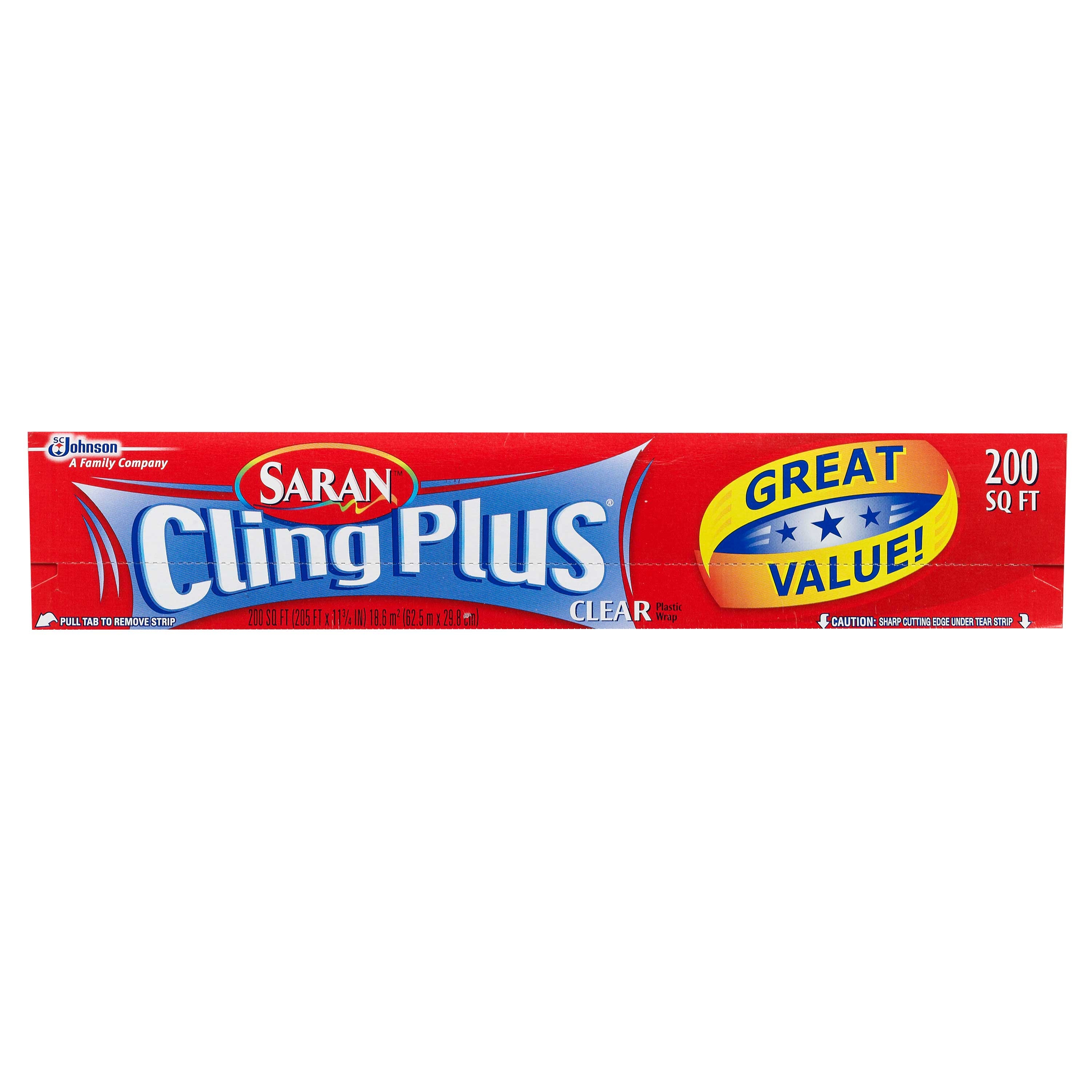 Saran Cling Plus Clear Plastic Wrap, 200 Square Foot -- 12 per case.