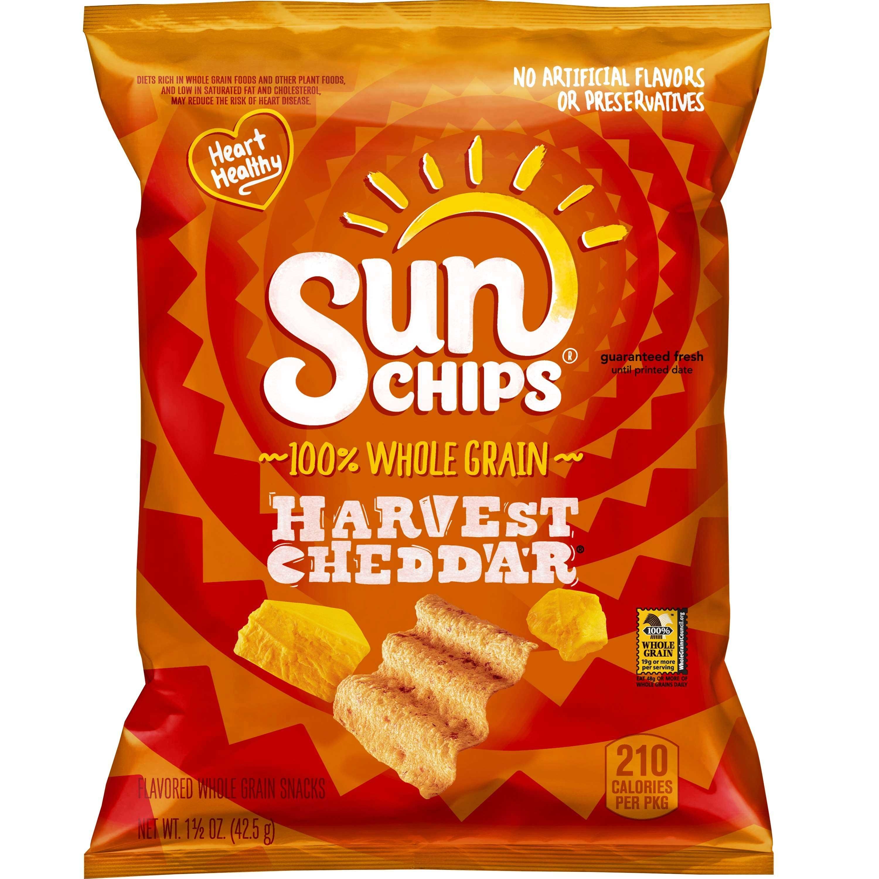 Sun Chips Harvest Cheddar Whole Grain Chips, 1.5 Ounce -- 64 per case.