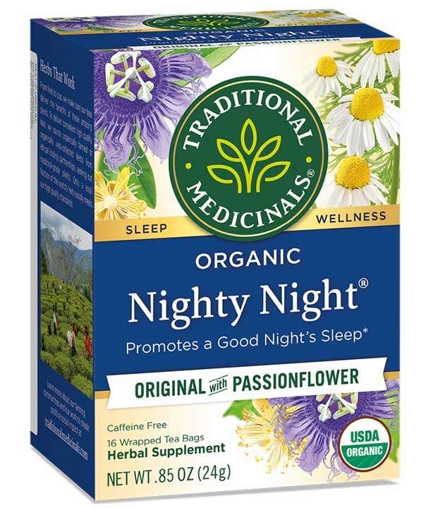 Traditional Medicinals Organic Nighty Night Herbal Tea - 16 bags per pack -- 6 packs per case.