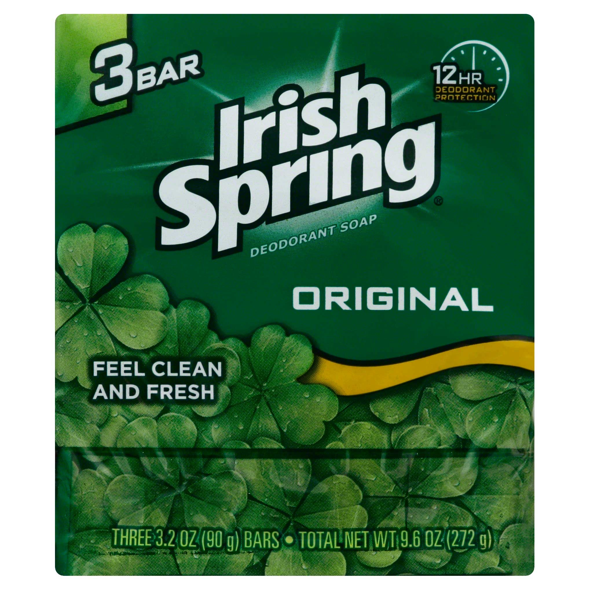 Irish Spring Original Personal Deodorant Bar Soap, 9.6 Ounce - 3 per pack -- 24 packs per case.