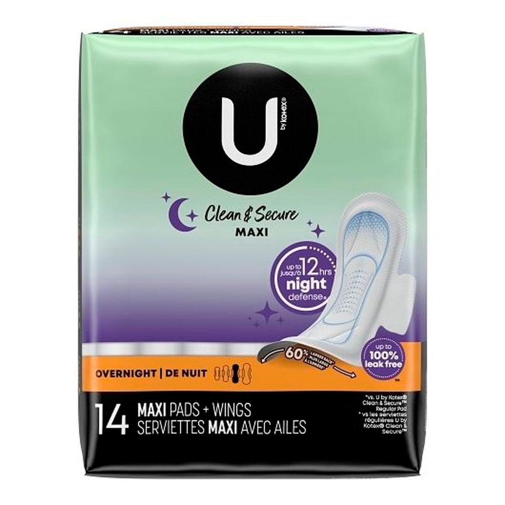 U By Kotex Premium Maxi Overnight Wing Pad, 14 count -- 8 per case