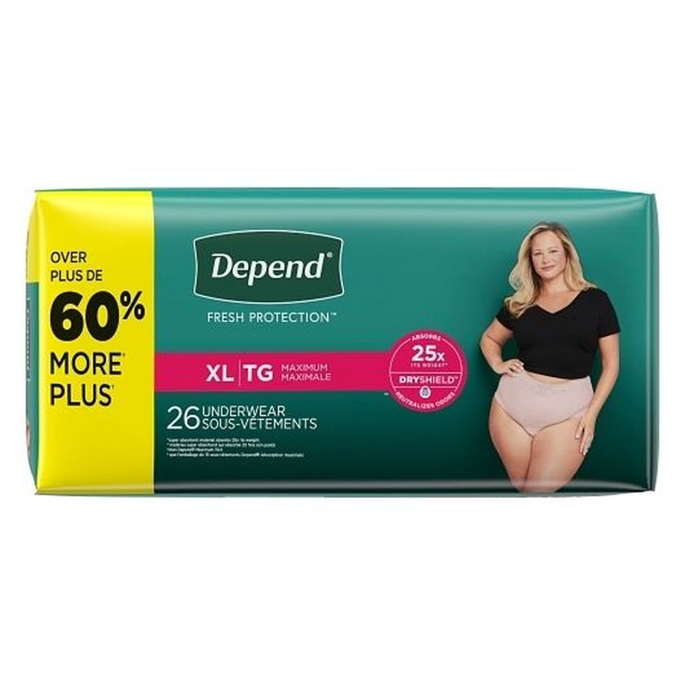 Depend Extra Large Blush Maximum Absorbency Underwear for Women, 26 count -- 2 per case
