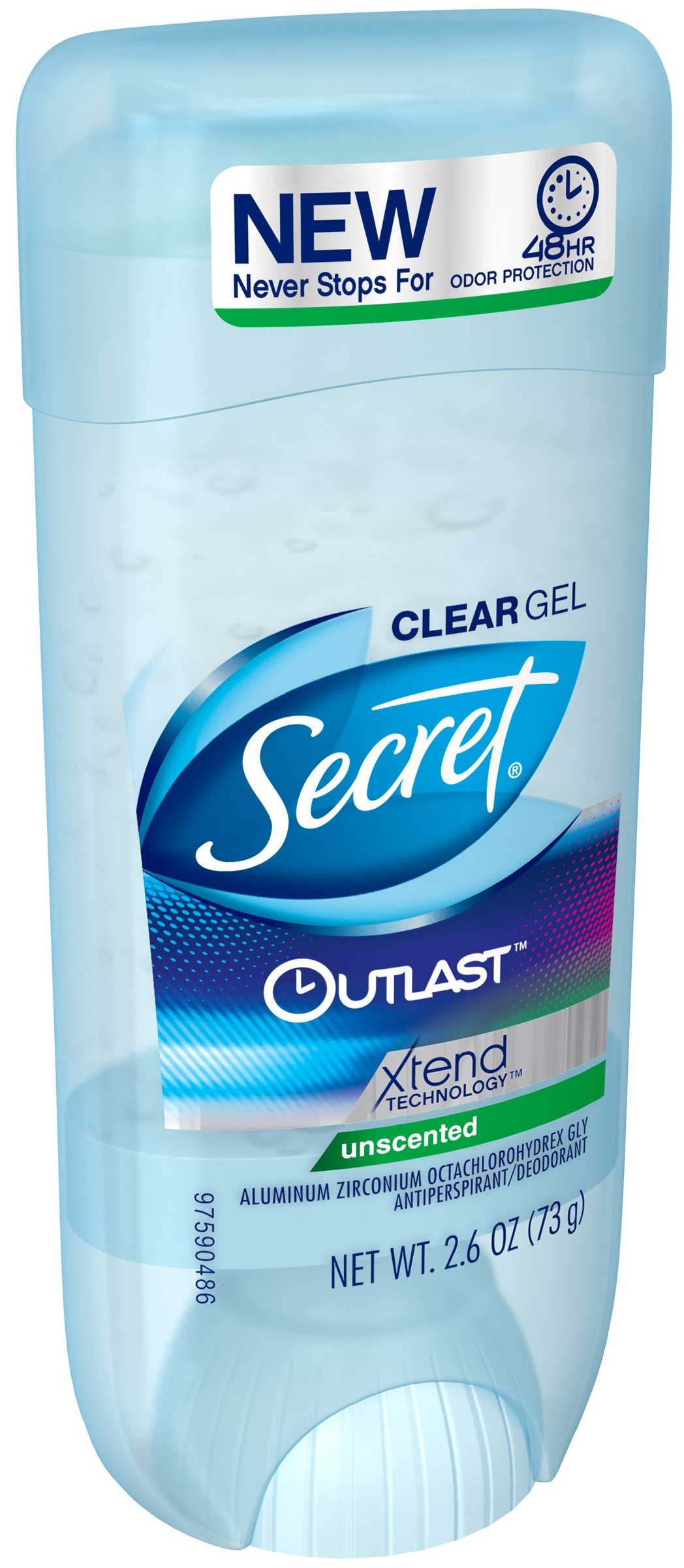 Secret Outlast Xtend Unscented Clear Gel Deodorant, 2.6 Ounce -- 12 per case.