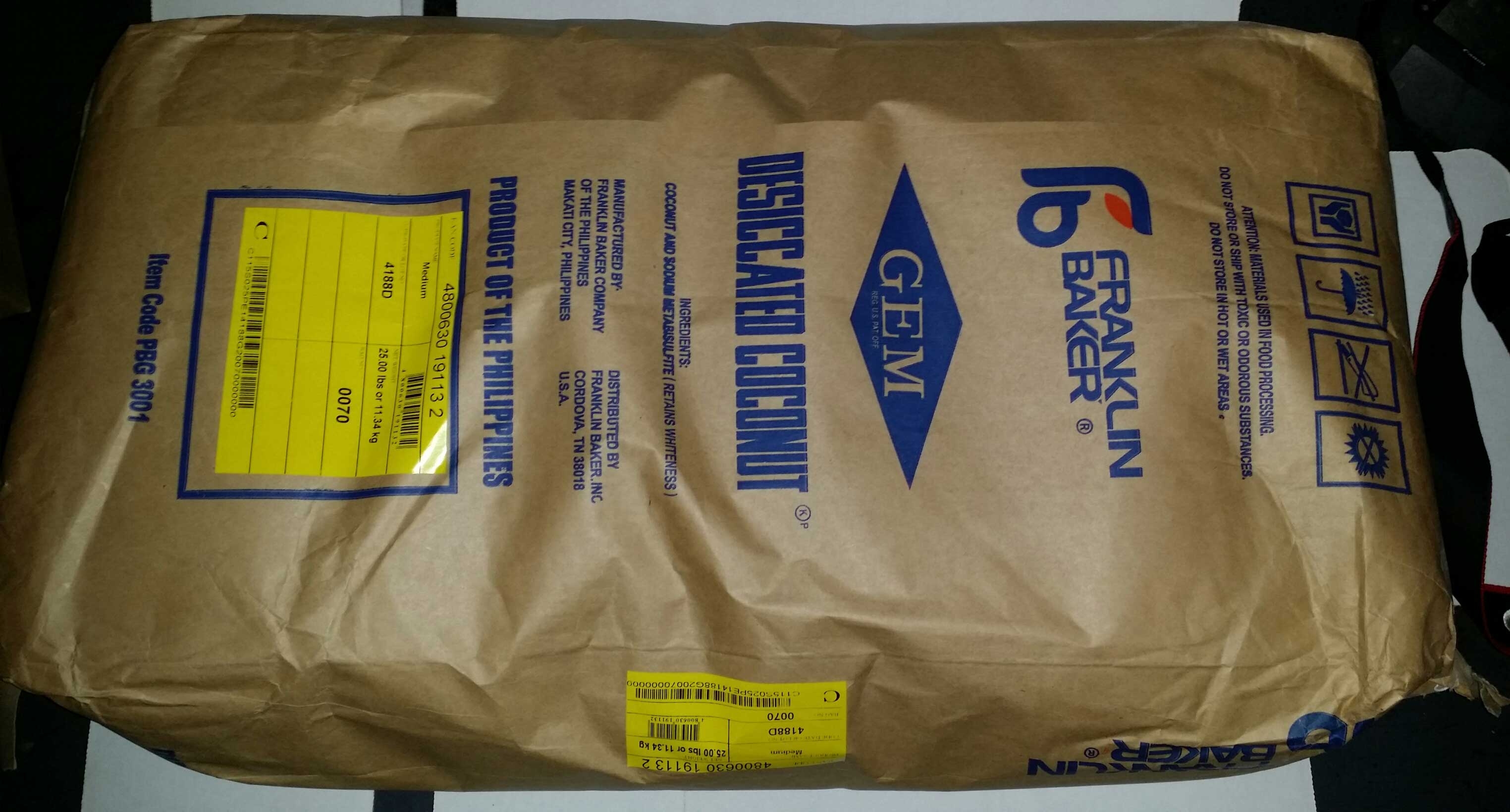 Marx Brothers Coconut Medium Unsweetened Desiccated, 25 Pound -- 1 Bag