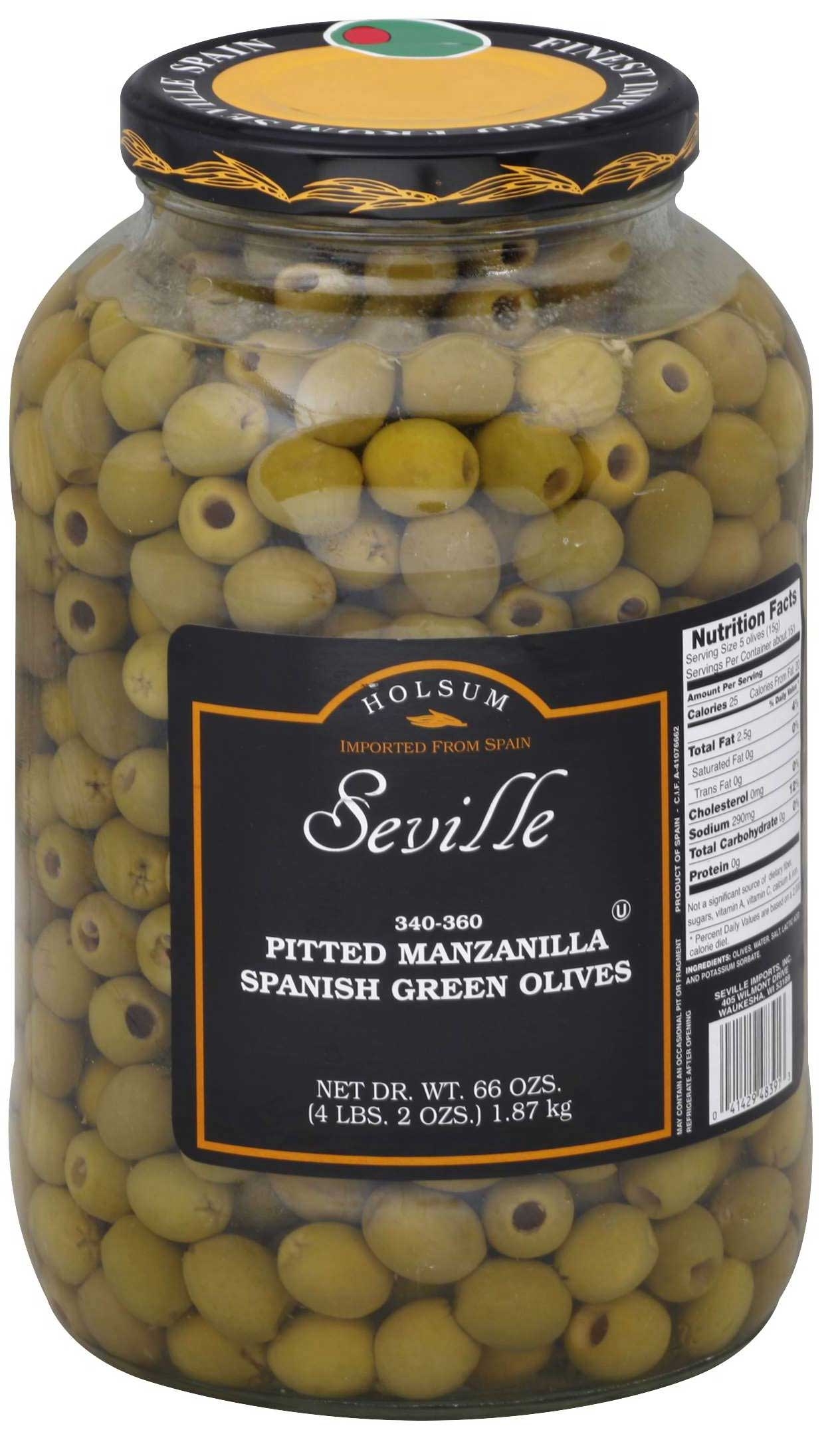 Seville Pitted Manzanilla Spanish Green Olives, 1 Gallon -- 4 per case.