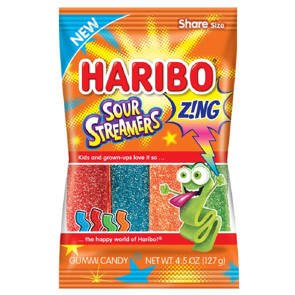 Haribo Confectionery Sour Streamers Gummy Candy, 4.5 Ounce -- 12 per case.