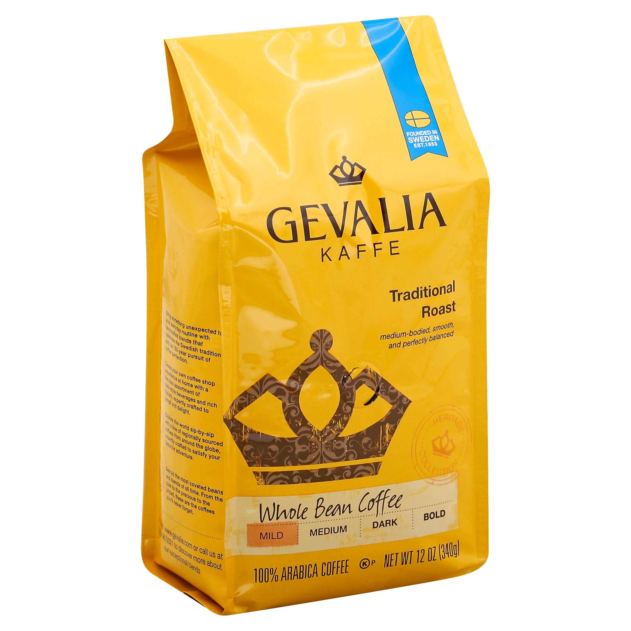 Gevalia Traditional Roast Whole Bean Coffee, 12 Ounce -- 6 per case.