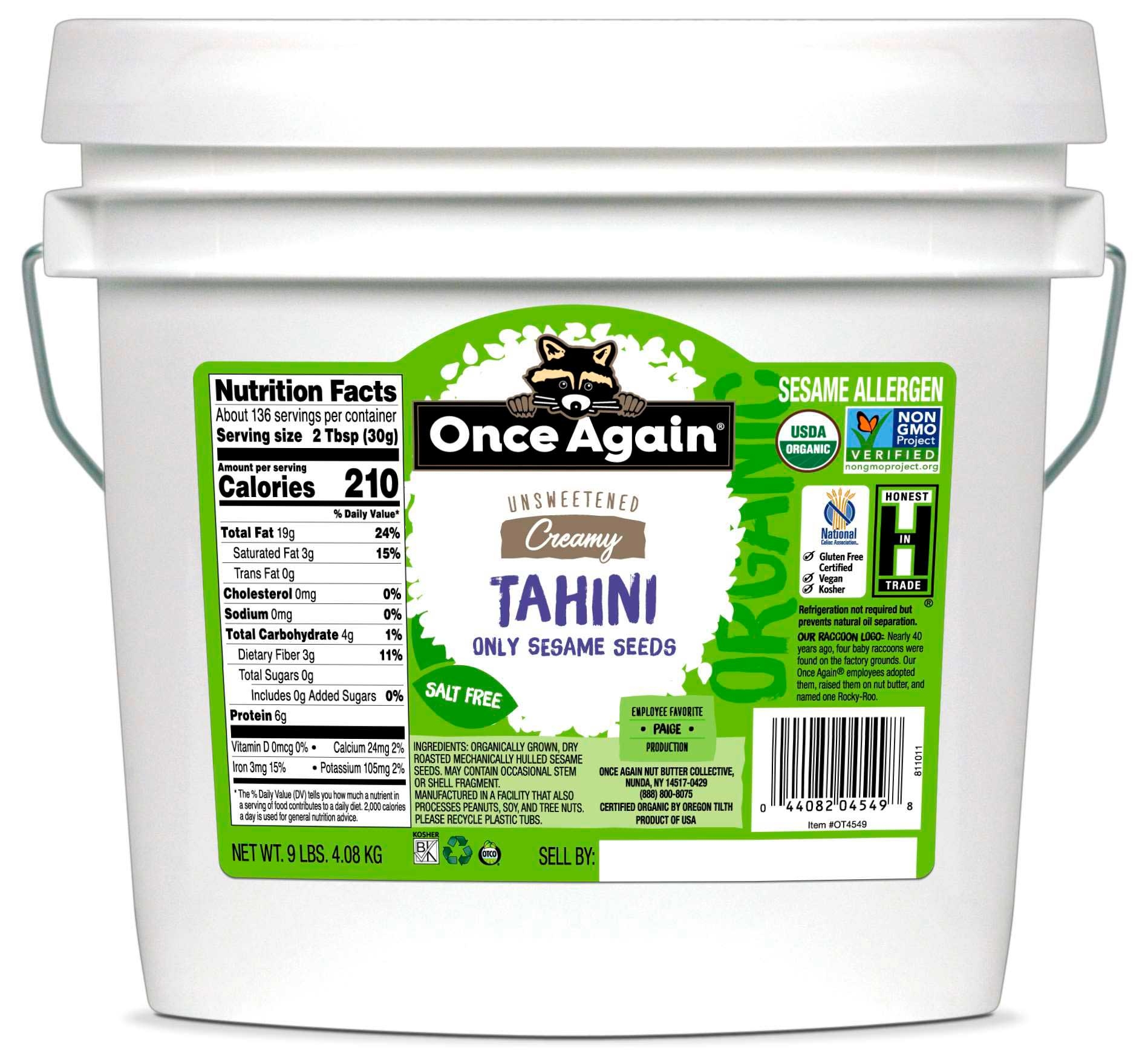 Once Again Organic Sesame Tahini, 9 Pound Tub