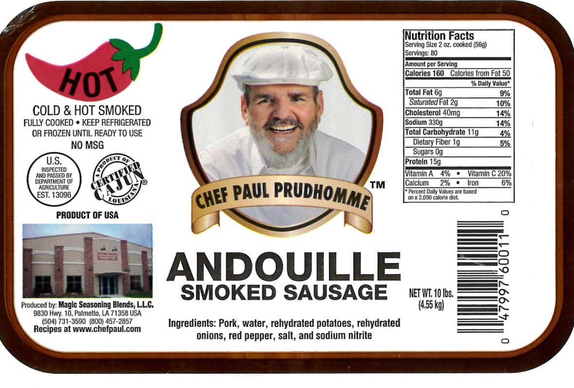 Magic Seasoning Blends Hot Andouille Sausage Rope, 5 Pound -- 2 per case.