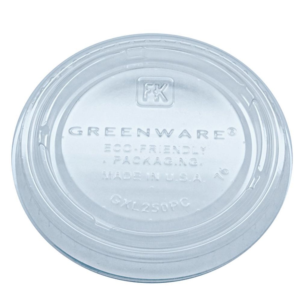 Greenware Compostable Plastic Clear Flat Lid for GPC200 2 Ounce Portion Cups -- 2000 per case.