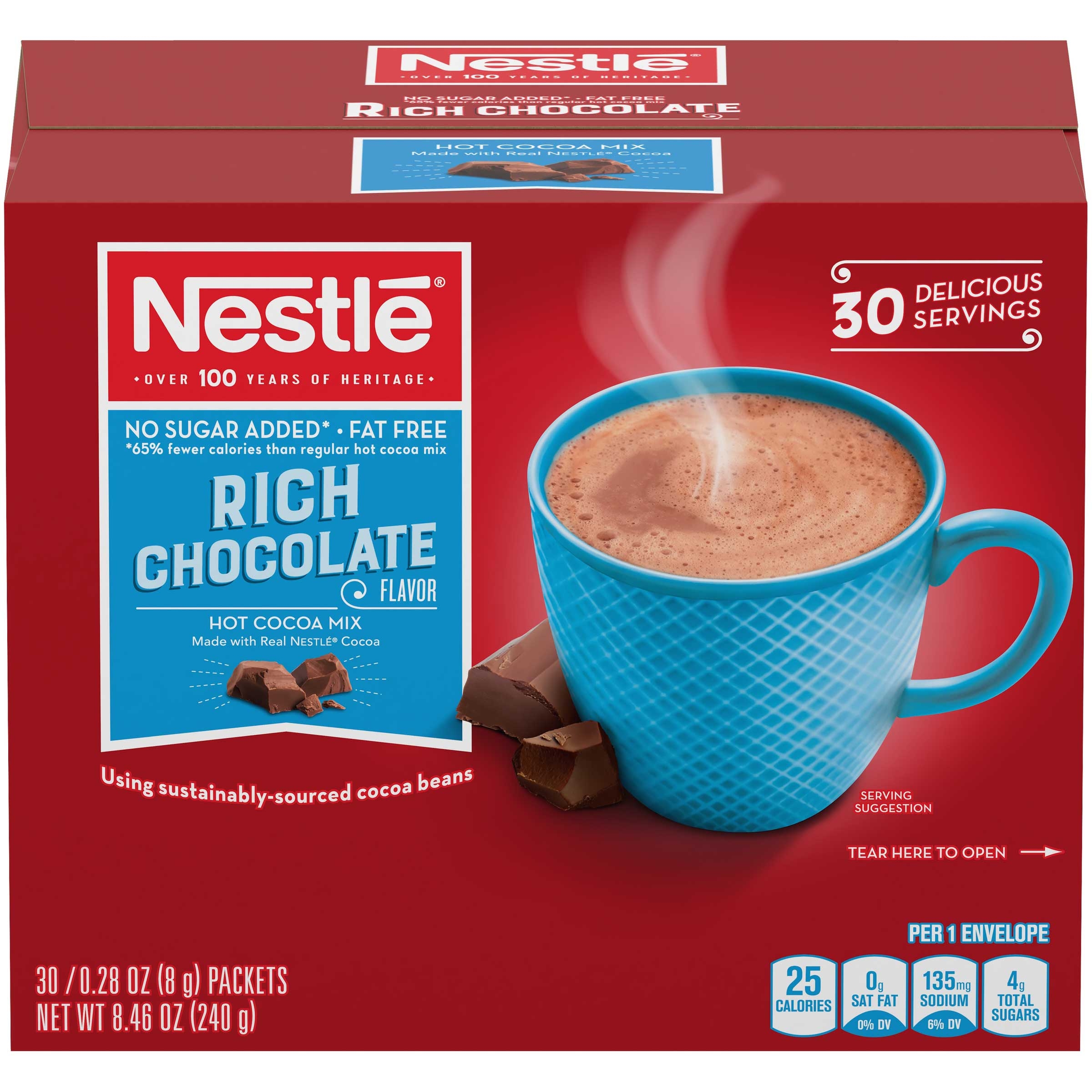Nestle No Sugar Added Rich Chocolate Flavor Hot Cocoa Mix, 0.28 Ounce -- 180 per case.