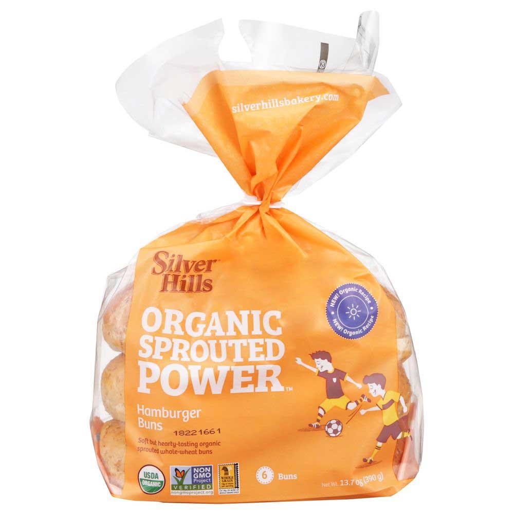 Silver Hills Organic Sprouted Whole Wheat Plain Hamburger Bun, 13.7 Ounce -- 6 per case