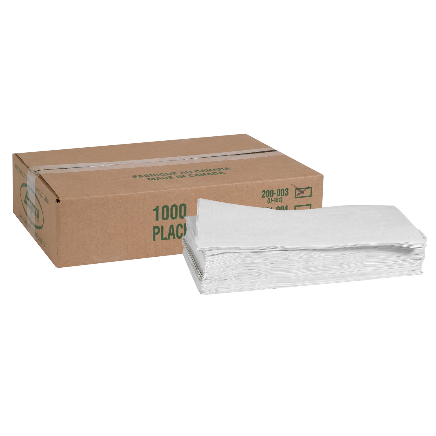 Lapaco Granada Light Weight White Bond Straight Edge Embossed Placemat, 10 X 14 inch -- 1000 per case.