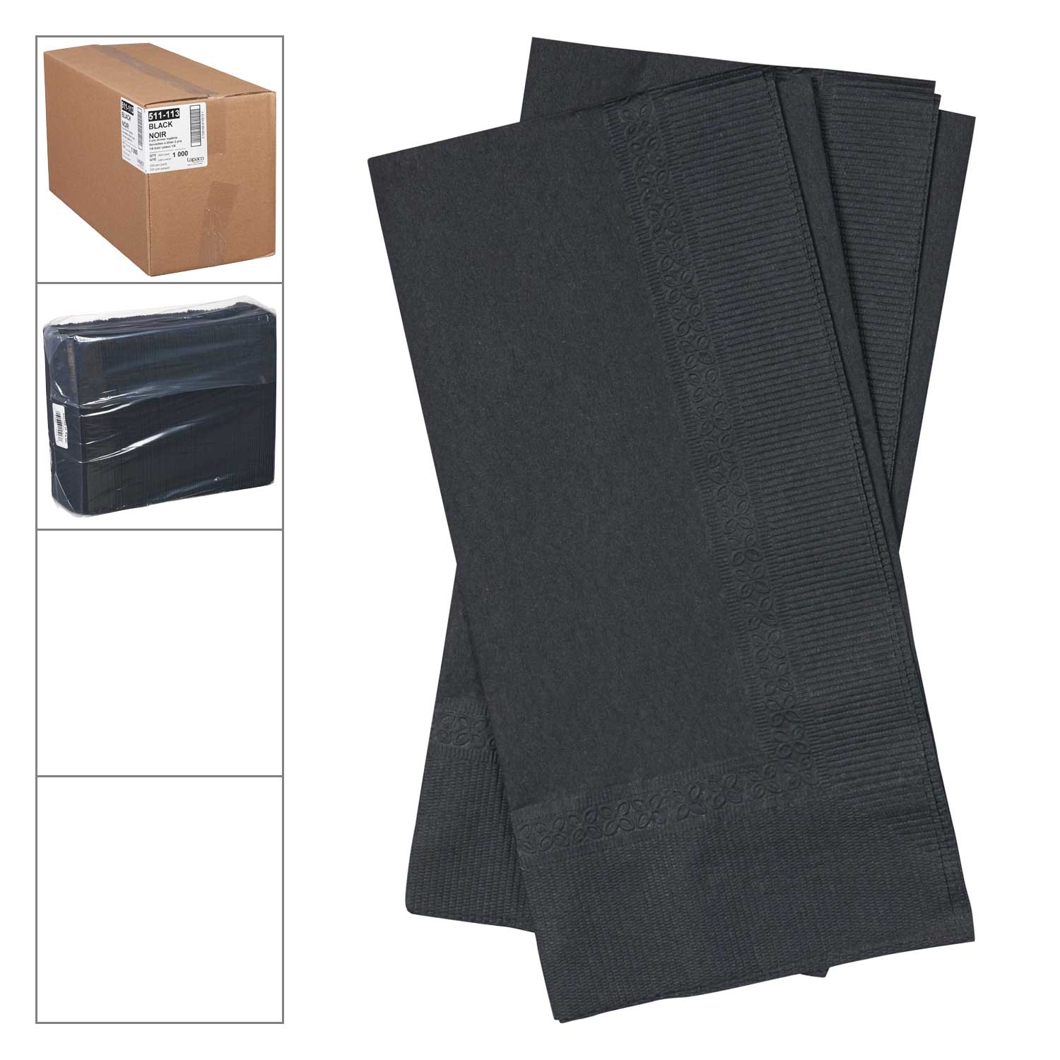 Lapaco 2 Ply Black Dinner Napkin, 15 1/2 x 16 inch -- 1000 per case.