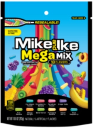 Mike and Ike Mega Mix Chewy Candy, 10 Ounce Stand Up Bag -- 8 per case.