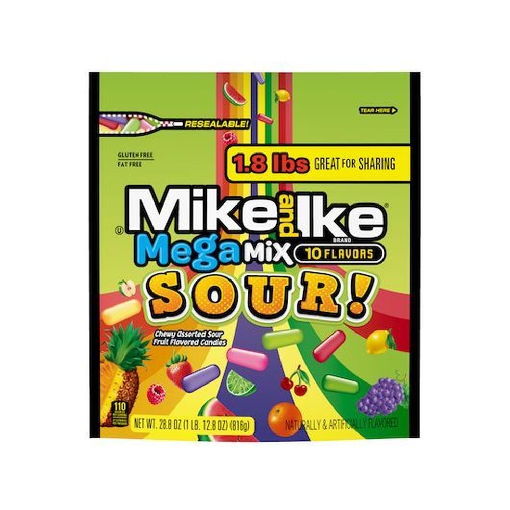 Mike and Ike Mega Mix Sour Chewy Candy - Stand Up Bag, 28.8 Ounce -- 6 per case