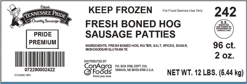 Odoms Tennessee Pride Premium Fresh Sliced Mild Sausage Patty, 2 Ounce -- 96 per case