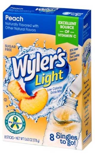 Wylers Light Singles To Go Peach Drink Mix, 0.63 Ounce -- 12 per case