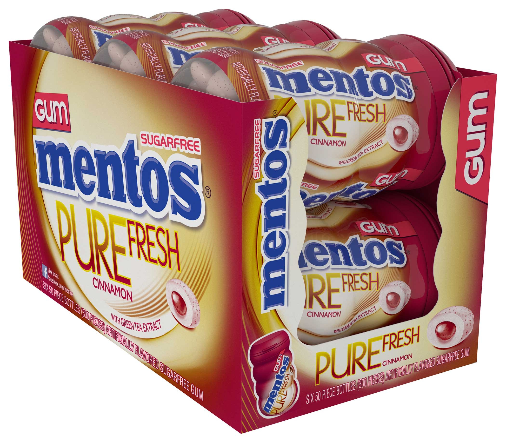 Mentos 3.531 Ounce Pure Fresh Cinnamon Sugarfree Gum, 6 count per pack -- 6 per case.