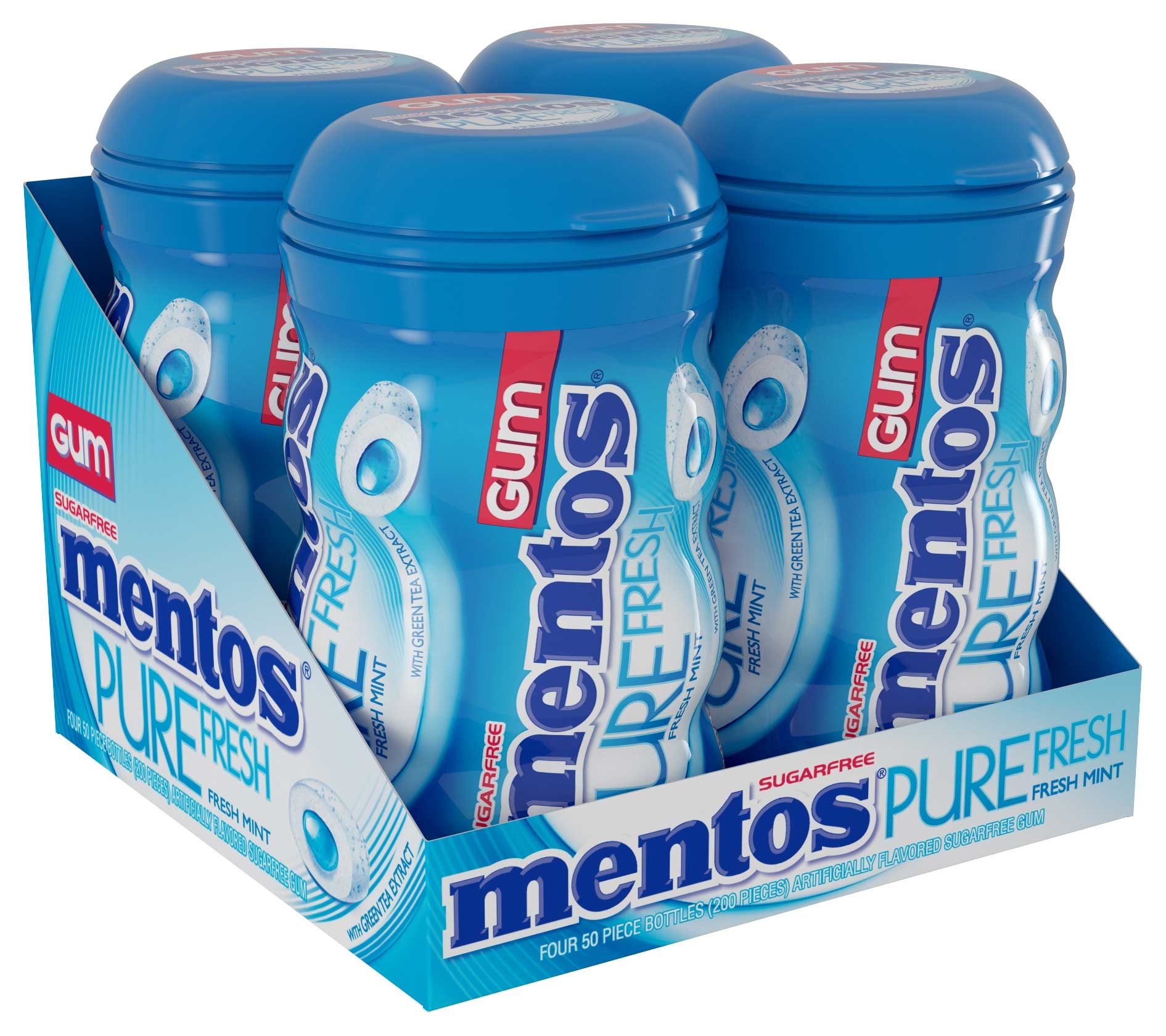 Mentos Pure Fresh Mint Gum, 50 piece, 4 per pack 6 packs case