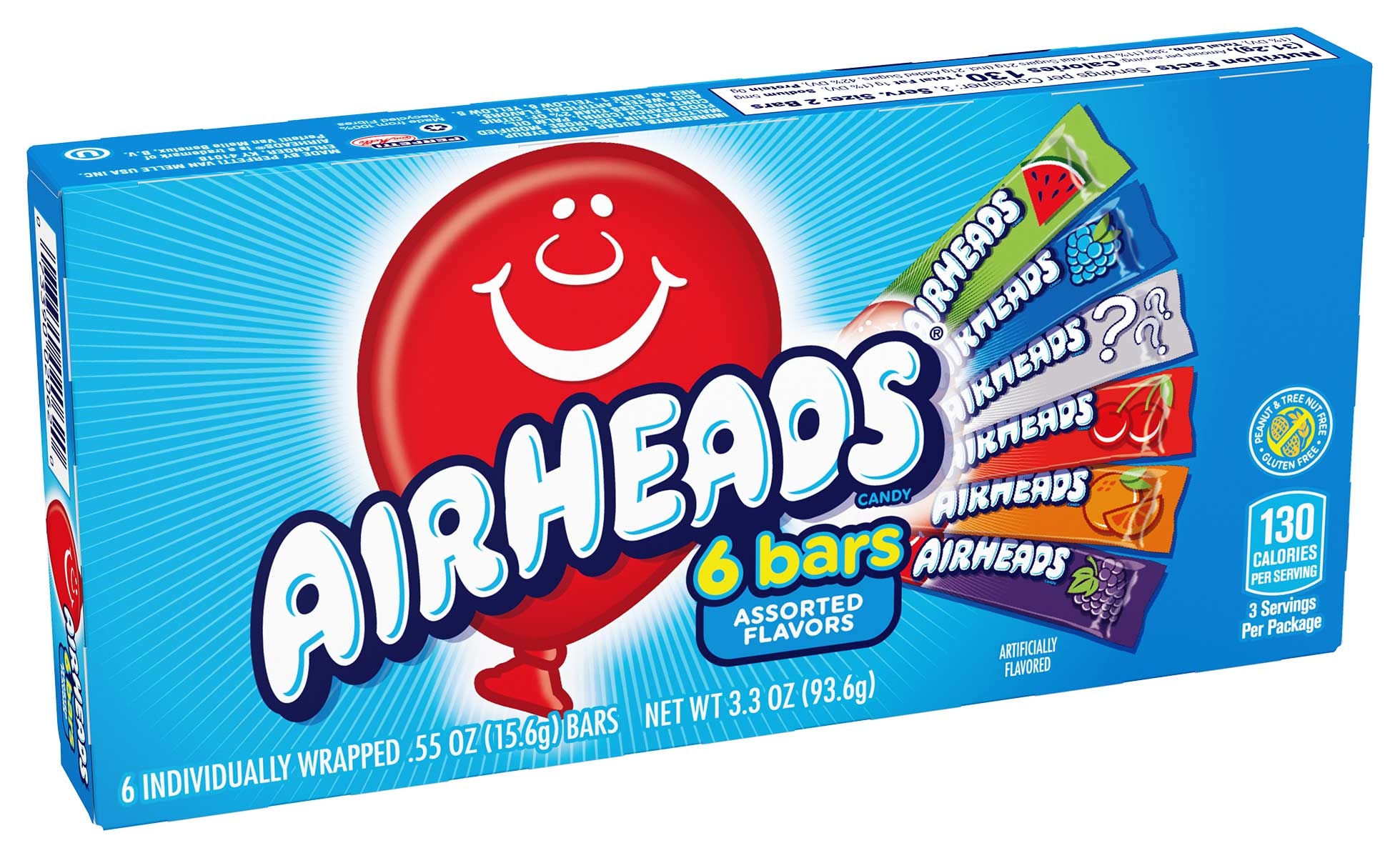 Air Heads Chewy Sweet and Sour Fruit Candy Theater Box, 6 count per pack -- 12 per case.