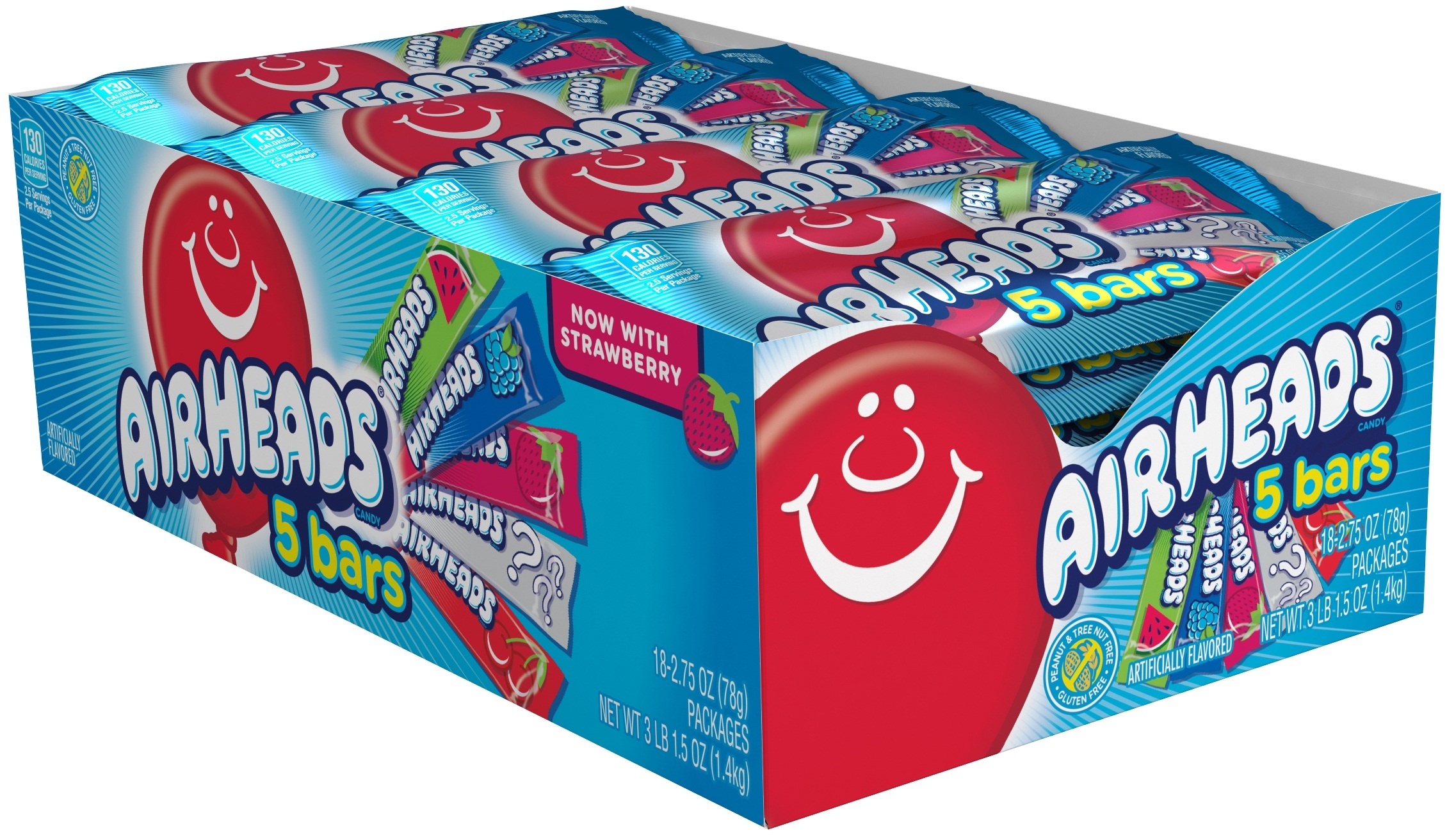 Airheads Candy Bar, 18 count per pack -- 8 per case.