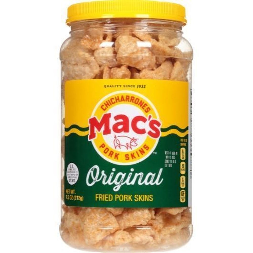 Macs Original Fried Pork Skins, 7.50 Ounce Canister -- 6 per case
