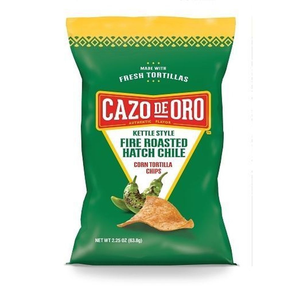 Cazo De Oro Fire Roasted Hatch Chili and Spicy Queso Tortilla Chips - Display, 48 count