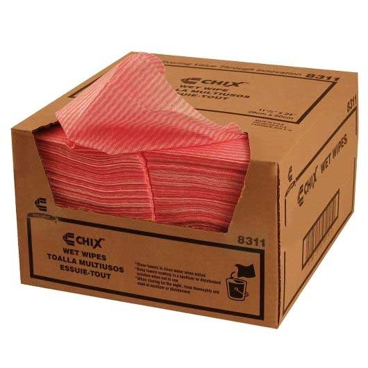 Chix Pink Wavy Line Wet Wipes, 11.5 x 24 inch -- 200 per case