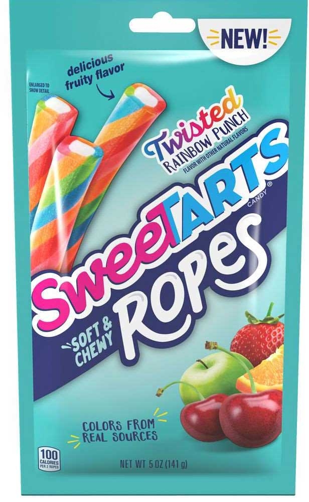 Sweetart Ropes Twist Rainbow Soft and Chewy Candy, 5 Ounce Medium Peg Bag -- 12 per case