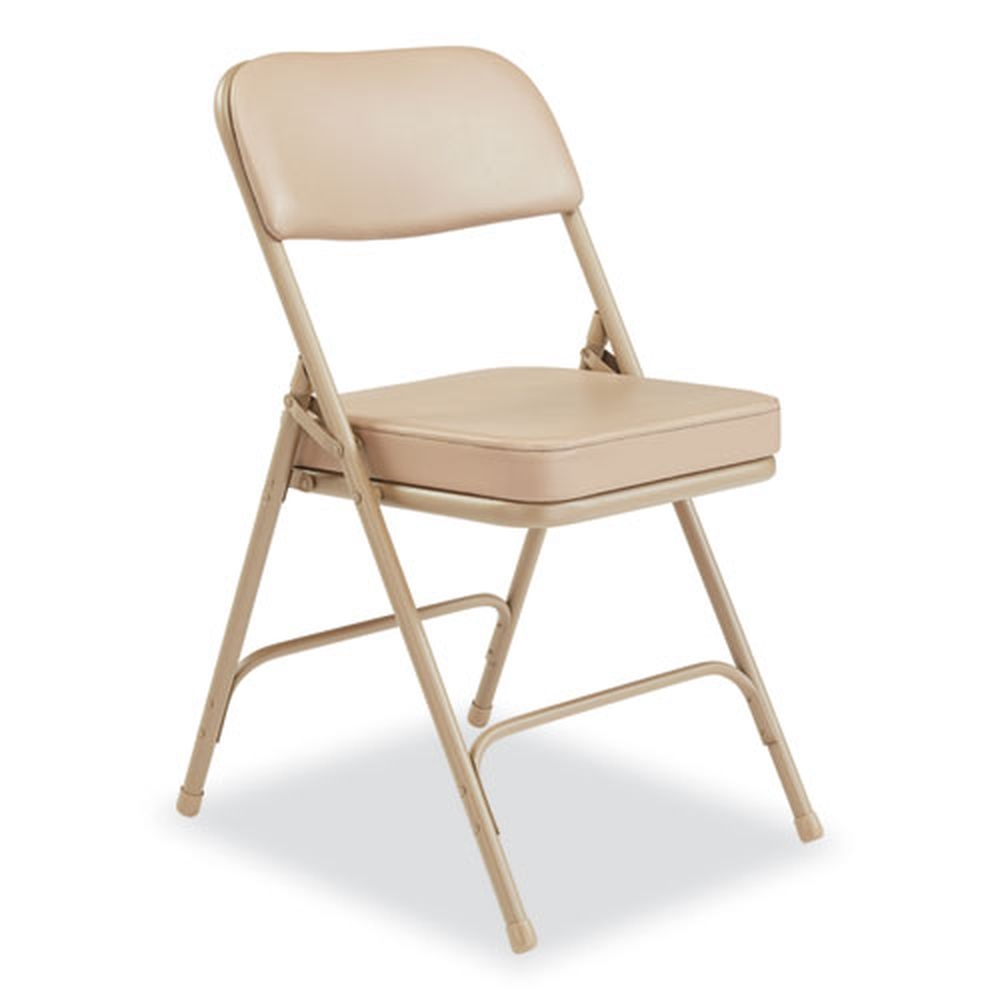 NPS 3200 Series Beige 2 inch Vinyl Upholstered Double Hinge Folding Chair with 18.5 inch Seat Height, Supports 300 Pound -- 2 per case