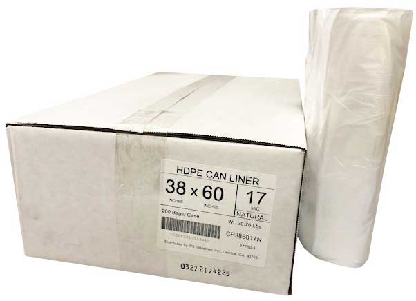 Spectrum Plastics Natural High Density Polyethylene Can Liner, 38 x 60 inch - 25 bags per roll -- 8 rolls per case.
