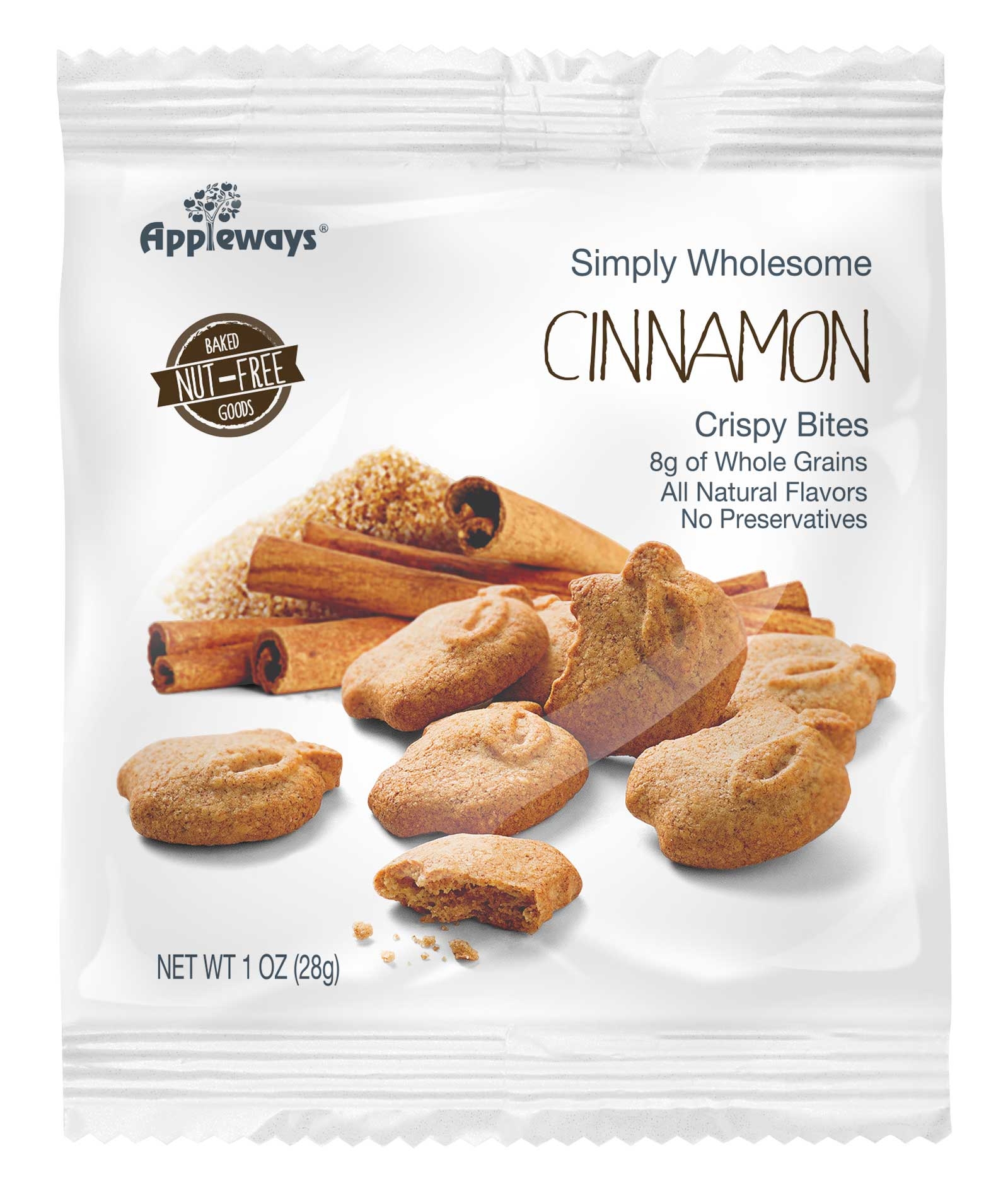 Appleways Whole Grain Cinnamon Crispy Bites, 1 Ounce -- 108 per case.