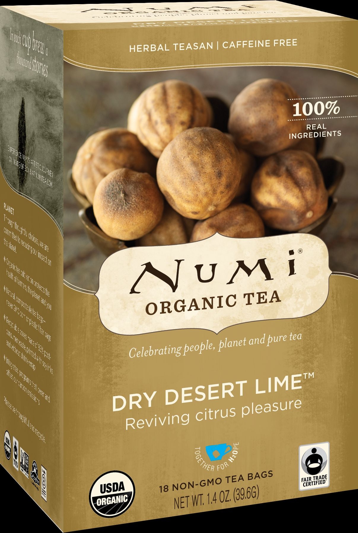 Numi Organic Dry Desert Lime Herbal Tea, 18 tea bags per pack -- 6 per case