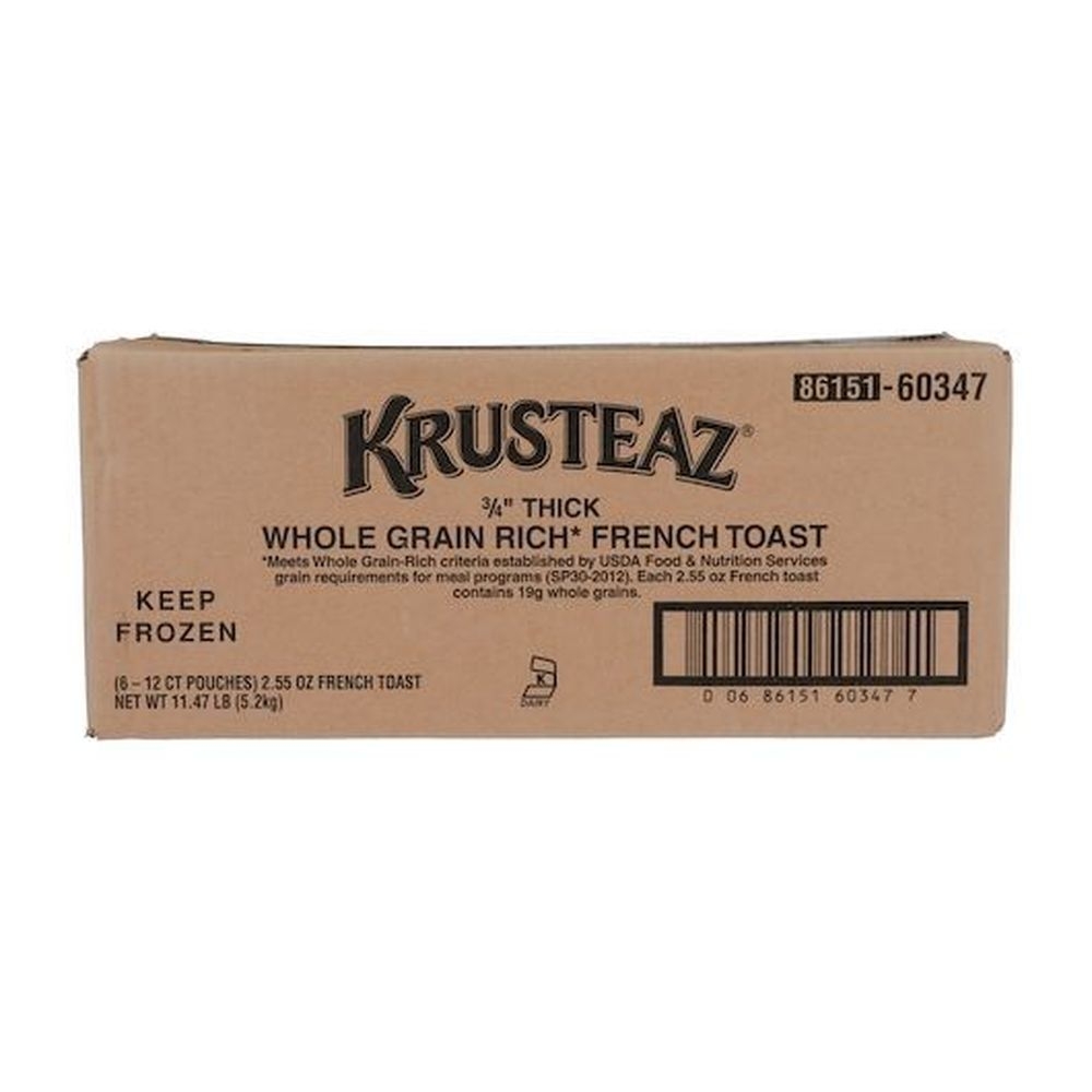 Krusteaz Whole Grain 3/4 Inch Thick French Toast, 2.55 Ounce Slice - 12 per pack -- 6 packs per case