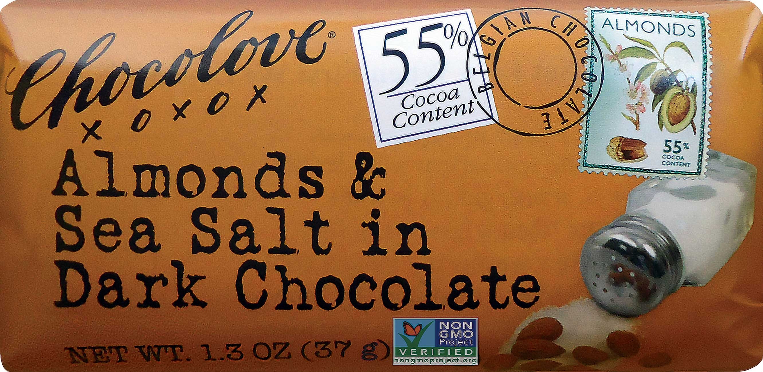 Chocolove Almonds and Sea Salt in Dark Chocolate Mini Bar, 1.3 Ounce -- 144 per case