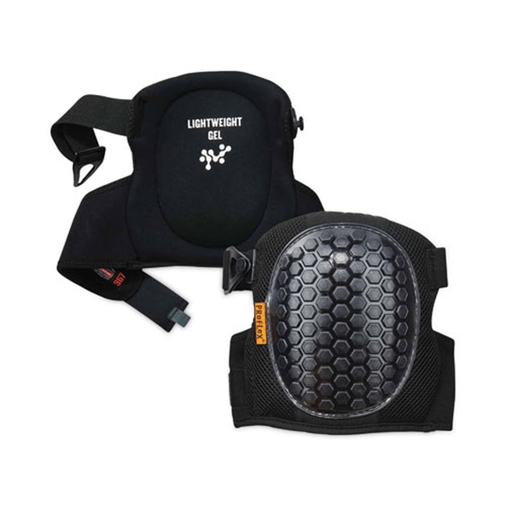 ergodyne ProFlex 367 Black Round Cap Hook and Loop Closure Lightweight Gel Knee Pad, One Size Fits Most