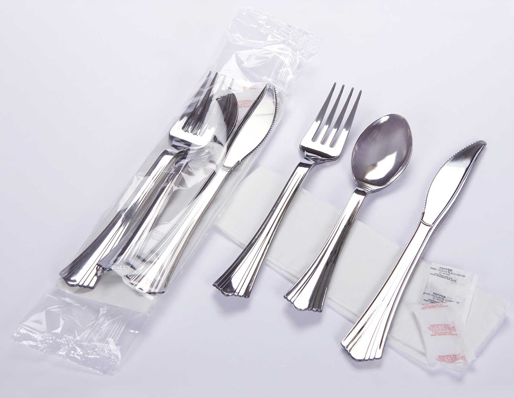 WNA Kifl Reflections Knife Fork Spoon 2 Ply Napkin Salt and Pepper Kit -- 250 per case.