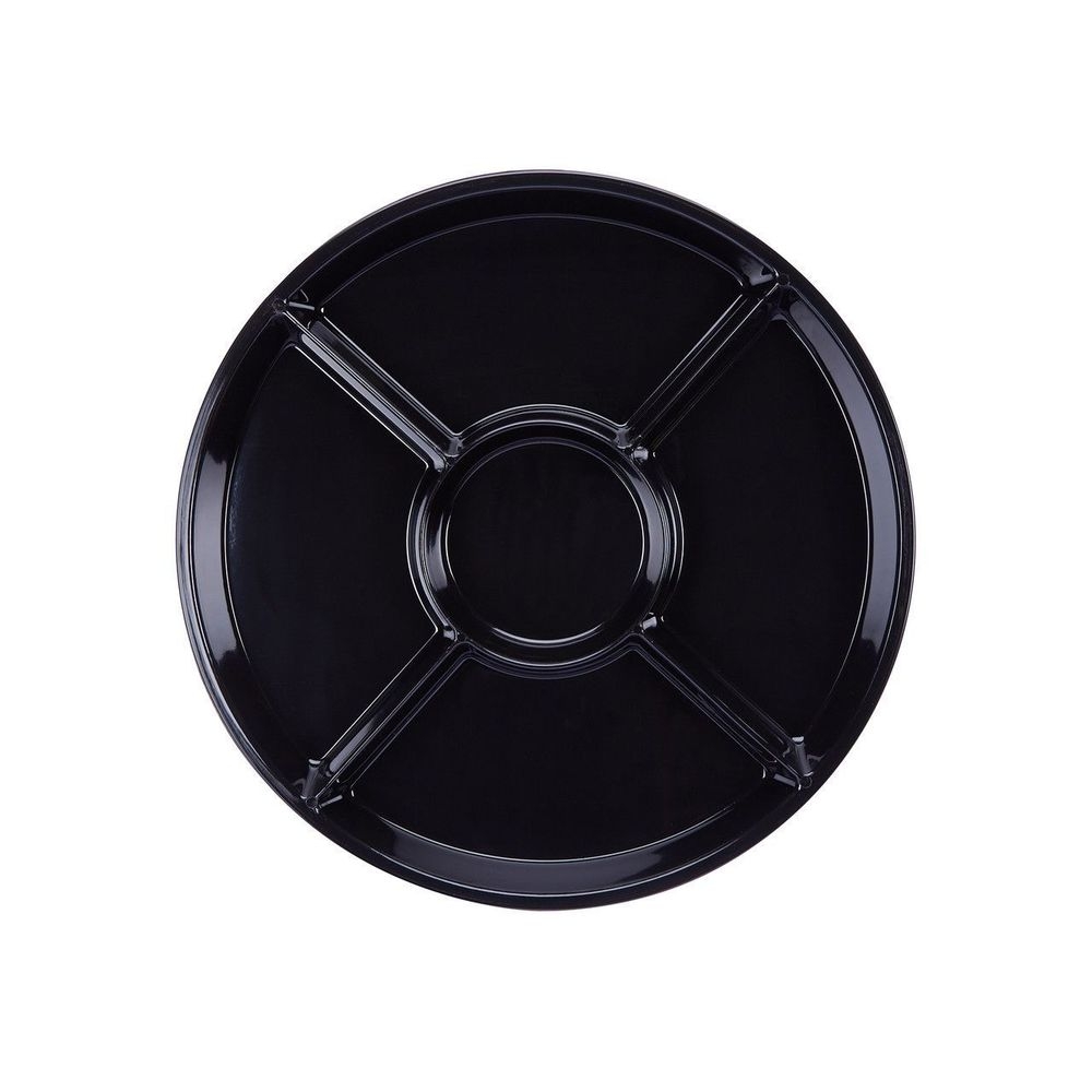 WNA CheckMate Black Round 5 Compartment Polystyrene Tray, 12 inch -- 18 per case.