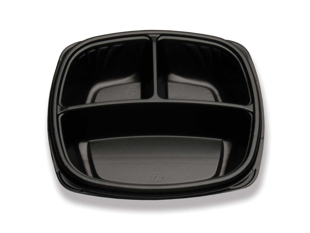 Forum Black Plastic 3 Compartment Plate, 9 inch -- 300 per case.