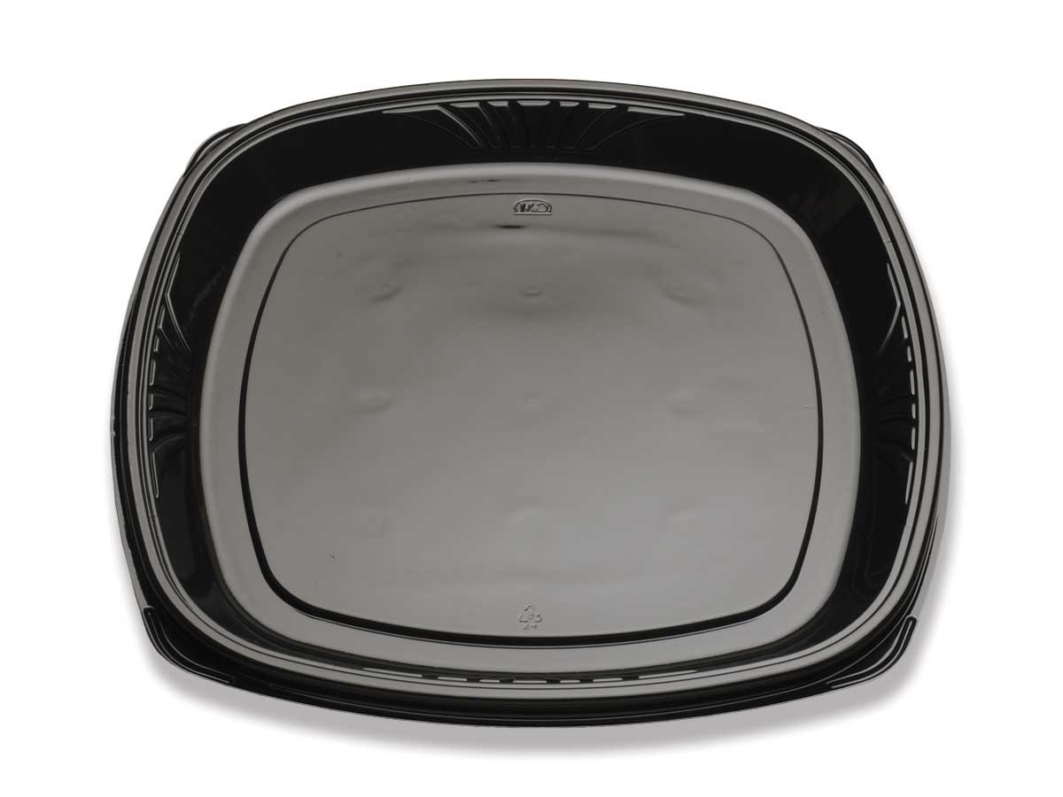 D and W Fine Pack Forum Black Plastic Pearl Square Flat Tray, 16 inch -- 50 per case.